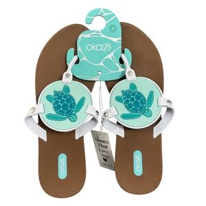 NWT Oka b Tortuga Turtle Flip Flop Sandals Women's Size 9 Brown White